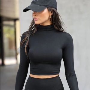 Joah Brown Cropped Mock Neck stop - Midnight- XS/S